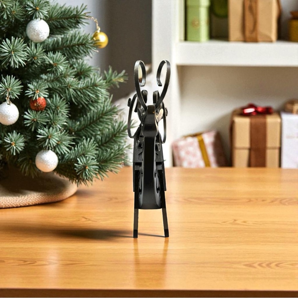 Black Wooden Reindeer With Metal Horns - Picture 2 of 8